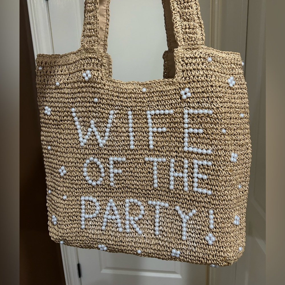 Wife of the Party Beaded Straw Tote